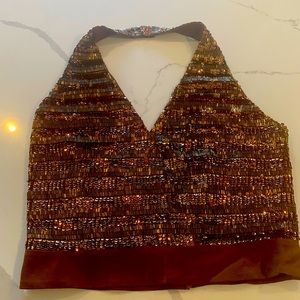 MODA International halter silk sequin top